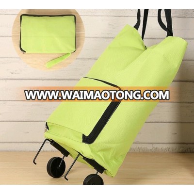 supermarket foldable shopping trolley bag with wheels, polyester lugage bag travel trolley luggage folded